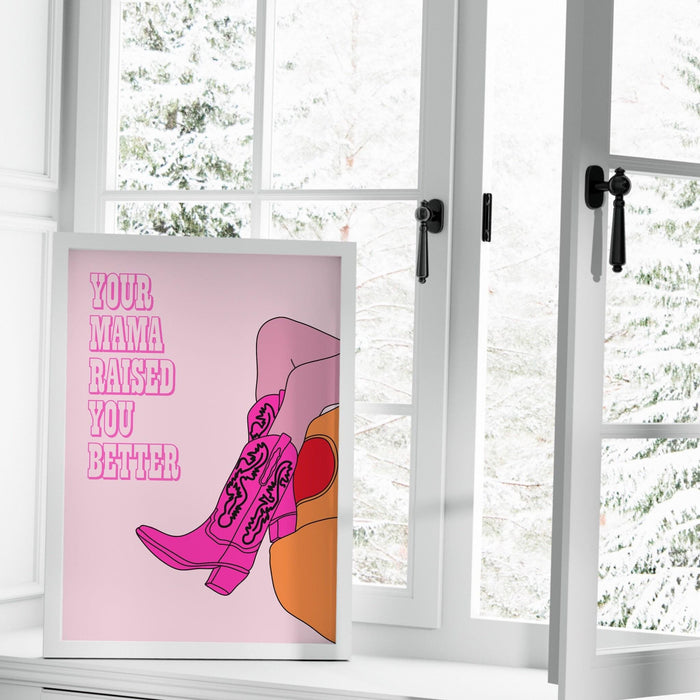 Cowgirl poster, pink rodeo poster print, retro style poster, preppy wall art, pink cowboy boots, trendy wall art, dorm room decor, cowgirl