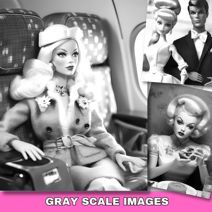 Colouring book pages grayscale, doll world printable adult grayscale, set of 10 printable coloring in pages instant digital download pdf