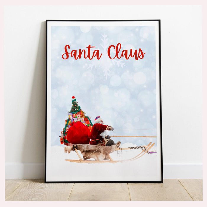 Christmas santa claus reindeer with a sleigh printable | xmas printable home decor | christmas decorations | christmas wall art, set of 3,