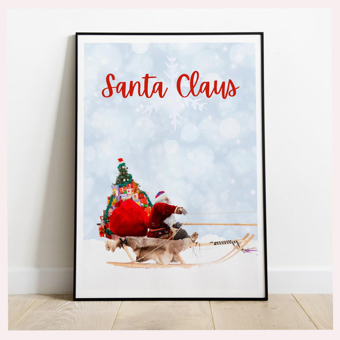 Christmas santa claus reindeer with a sleigh printable | xmas printable home decor | christmas decorations | christmas wall art, set of 3,