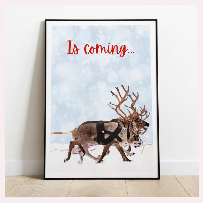 Christmas santa claus reindeer with a sleigh printable | xmas printable home decor | christmas decorations | christmas wall art, set of 3,
