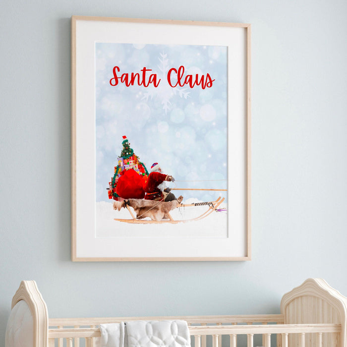 Christmas santa claus reindeer with a sleigh printable | xmas printable home decor | christmas decorations | christmas wall art, set of 3,