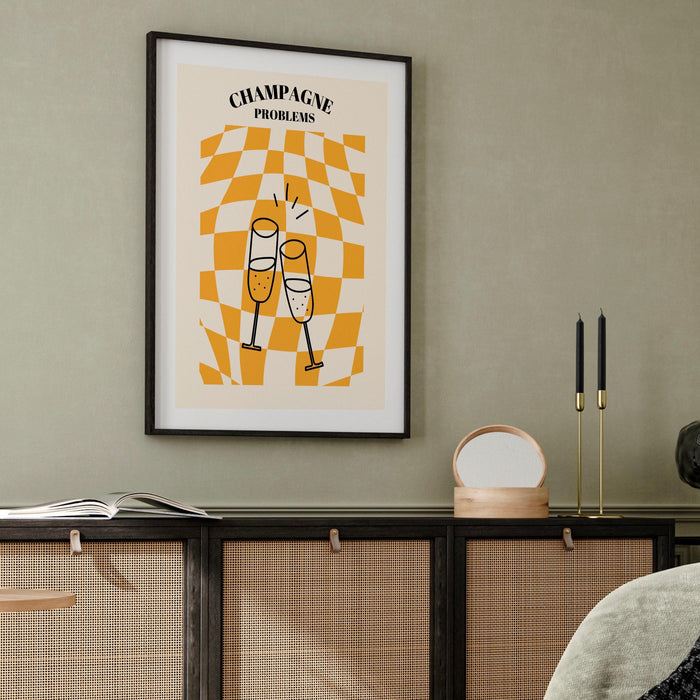 Champagne problems,swiftie gift,funky checkered wavy poster,retro print , retro,disco ball decor,70's preppy poster ,minimalist, y2k art