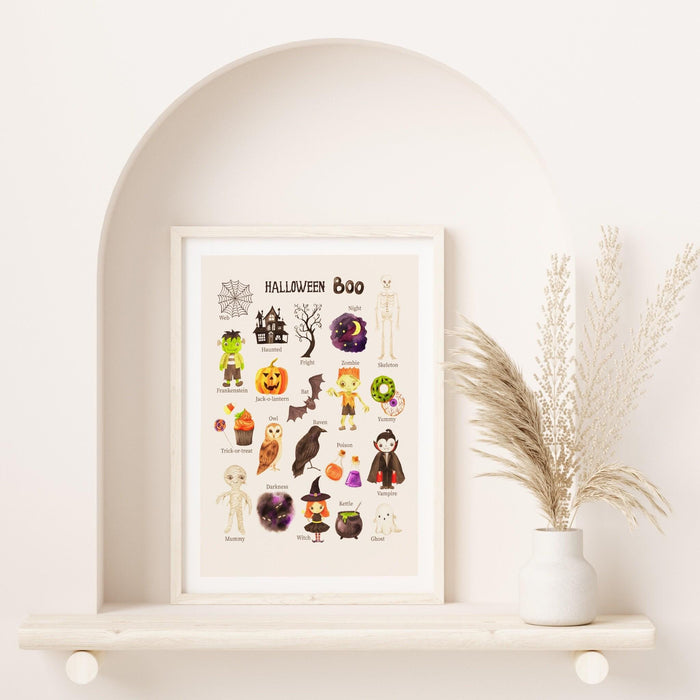 Alphabet chart  halloween, watercolor halloween printable, retro fall, fall printable, print at home, autumn art prints, halloween poster