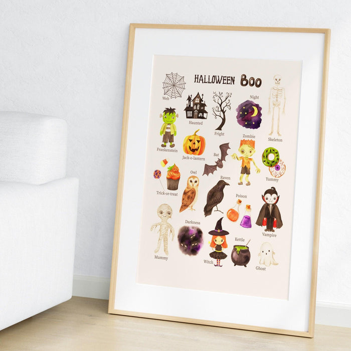 Alphabet chart  halloween, watercolor halloween printable, retro fall, fall printable, print at home, autumn art prints, halloween poster