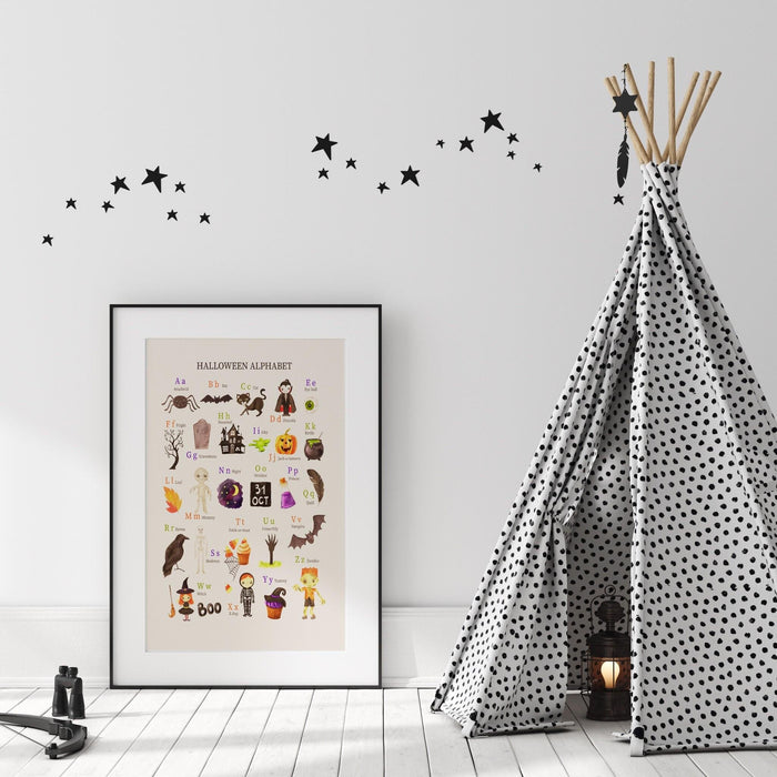 Alphabet chart  halloween, watercolor halloween printable, retro fall, fall printable, print at home, autumn art prints, halloween poster