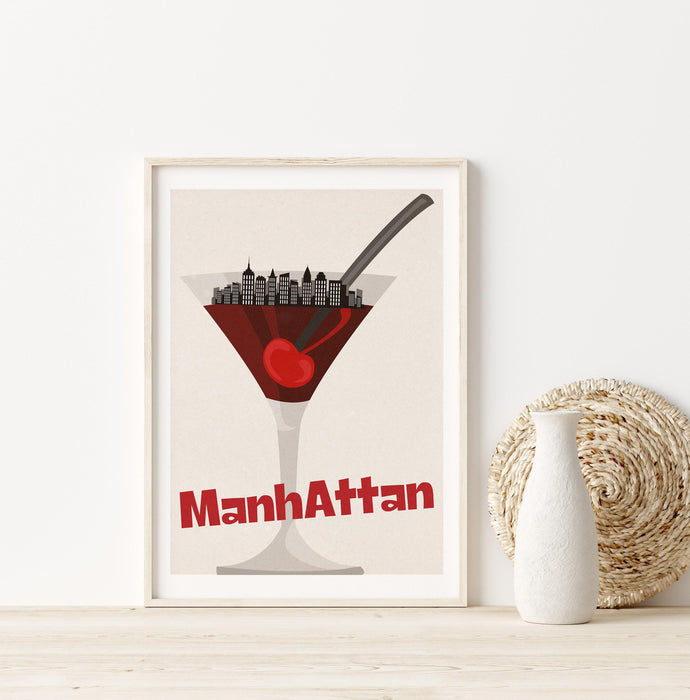 Bar cart art deco cocktails poster, digital download, digital print, manhattan poster, retro print , poster, bar art, printable wall art