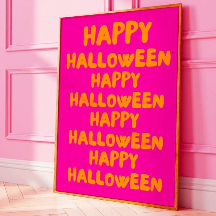Happy Halloween pink print orange halloween poster typographic pink halloween wall art digital artwork printable halloween digital download