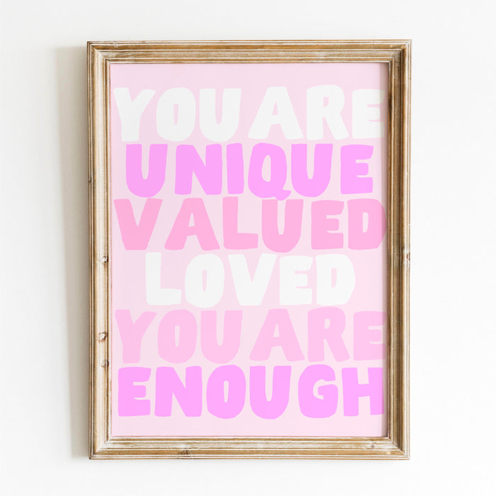 You are unique pink coquette poster funky 70s pink wall art print, digital artwork printable, girly dorm room trendy retro digital download