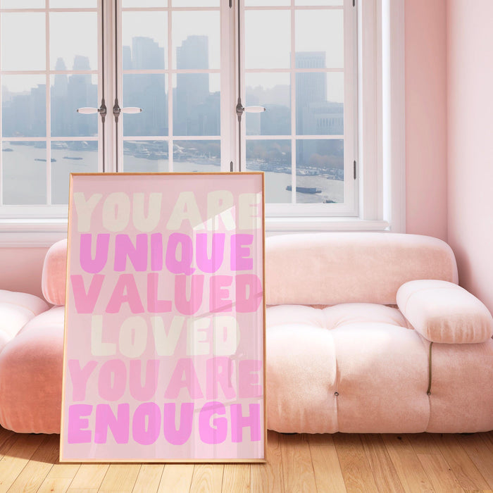 You are unique pink coquette poster funky 70s pink wall art print, digital artwork printable, girly dorm room trendy retro digital download