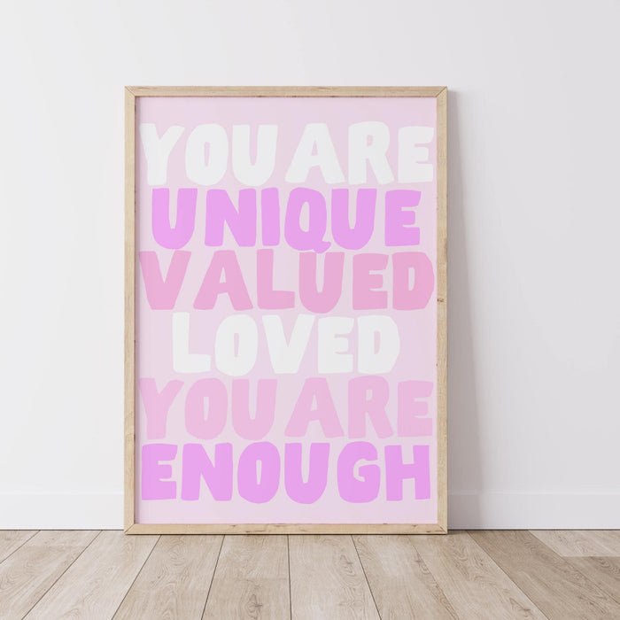 You are unique pink coquette poster funky 70s pink wall art print, digital artwork printable, girly dorm room trendy retro digital download