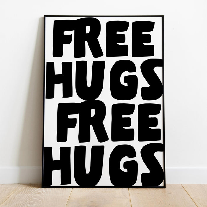 Free hugs unique black white typography poster, funky 70s wall art, digital artwork,printable, girly dorm room trendy retro digital download