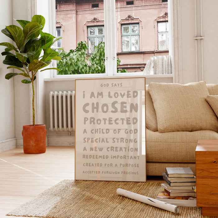 God Says I Am Loved Christian Scripture Gift Pink Orange Poster Pink Wall Art Printable Maximalist Christian Dorm Digital Download