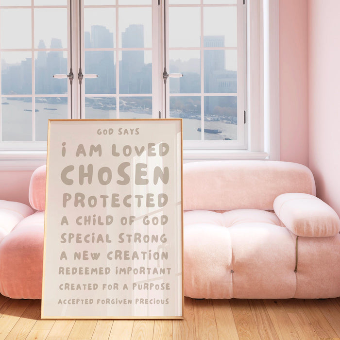 God Says I Am Loved Christian Scripture Gift Pink Orange Poster Pink Wall Art Printable Maximalist Christian Dorm Digital Download