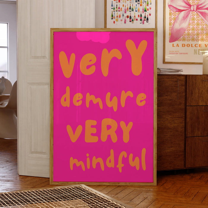 Very Demure Mindful Pink Orange Poster, Funky 70s Pink Wall Art Digital Artwork,Printable, Girly Dorm Room Art Trendy Retro Digital Download