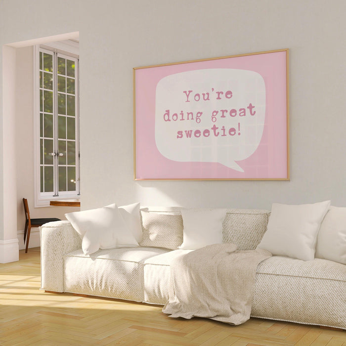 Positive print retro aesthetic minimalist college dorm room wall art trendy pink funny prints coquette pink digital art 1 horizontal print