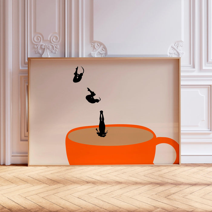 Coffee print drink poster horizontal landscape modern kitchen decor retro poster kitchen art  trendy retro illustration coffee lover gift