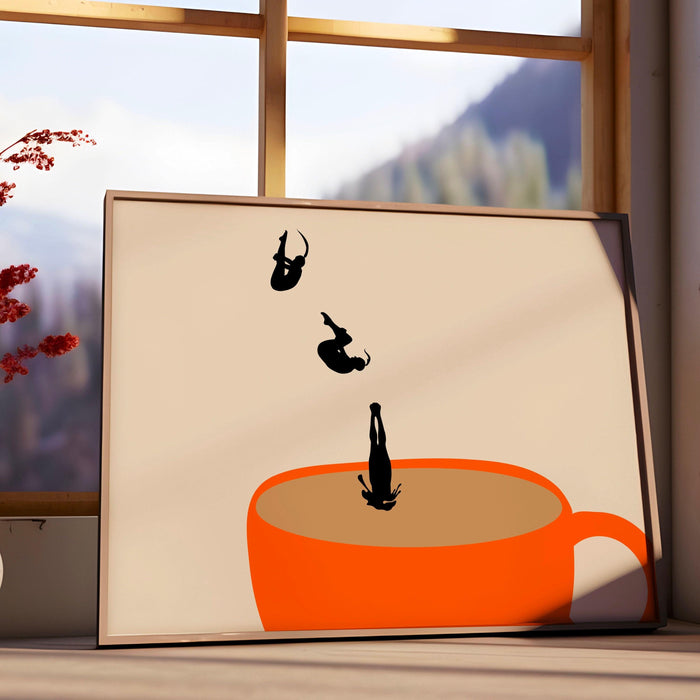 Coffee print drink poster horizontal landscape modern kitchen decor retro poster kitchen art  trendy retro illustration coffee lover gift