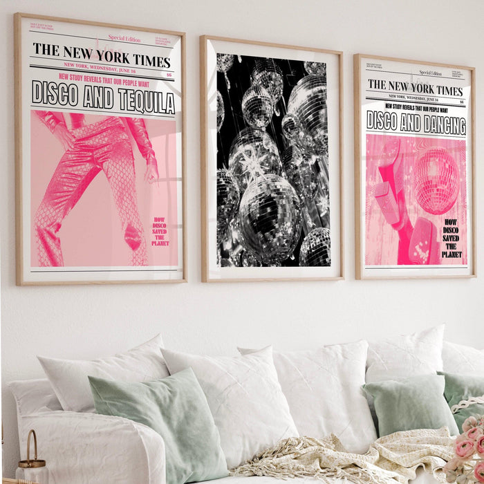 Disco tequila 2023 poster set of 5 retro bar printable disco bar wall art digital artwork newspaper dorm room decor hot girls fashion print