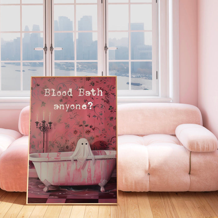 Blood bath halloween bathroom laundry art cute creepy ghost in bath funny halloween pink print creepy spooky wall art digital download