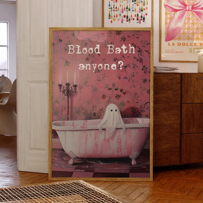 Blood bath halloween bathroom laundry art cute creepy ghost in bath funny halloween pink print creepy spooky wall art digital download