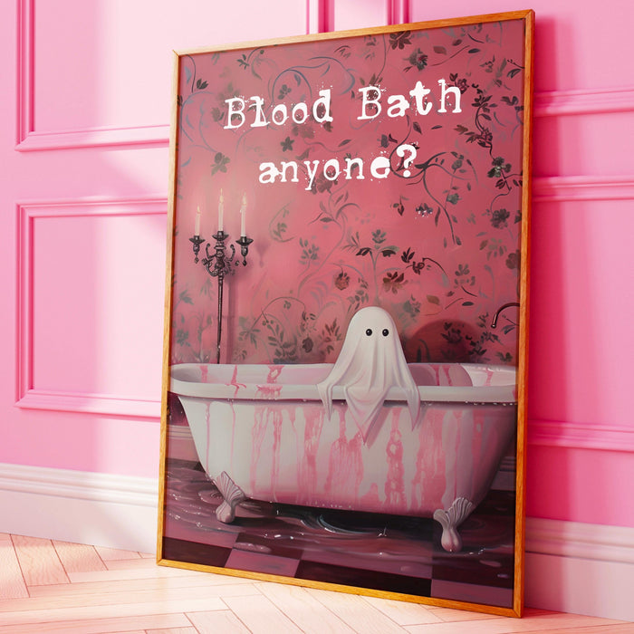 Blood bath halloween bathroom laundry art cute creepy ghost in bath funny halloween pink print creepy spooky wall art digital download