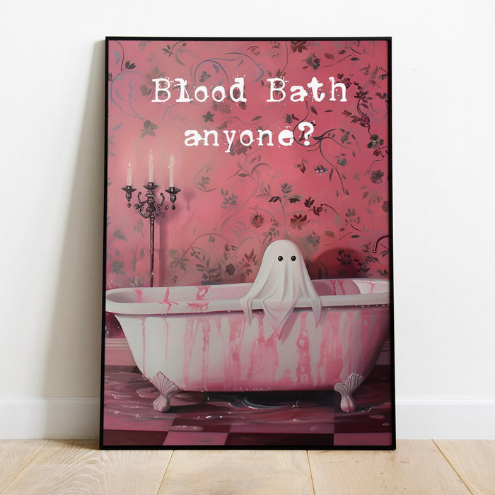 Blood bath halloween bathroom laundry art cute creepy ghost in bath funny halloween pink print creepy spooky wall art digital download