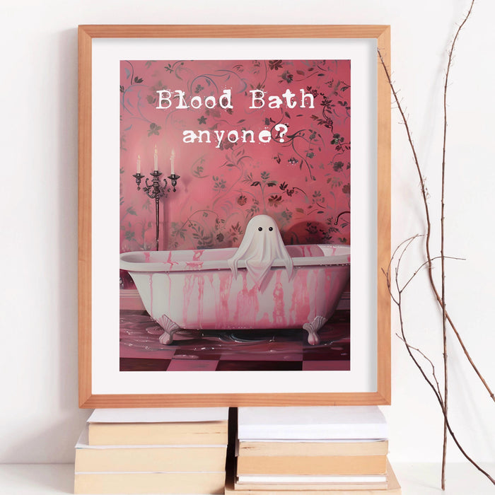 Blood bath halloween bathroom laundry art cute creepy ghost in bath funny halloween pink print creepy spooky wall art digital download