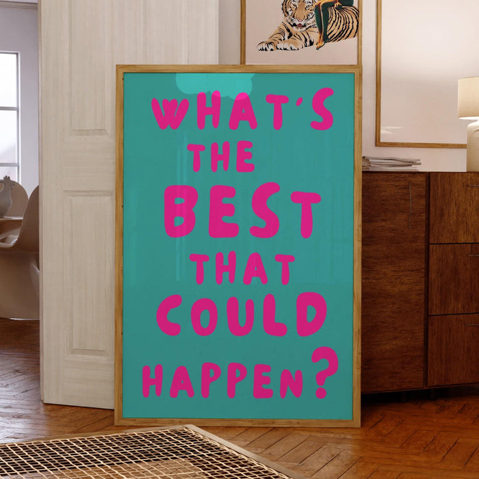 Positive quote dopamine decor pink turquoise poster funky 70s wall art digital artwork printable girly dorm room trendy digital download