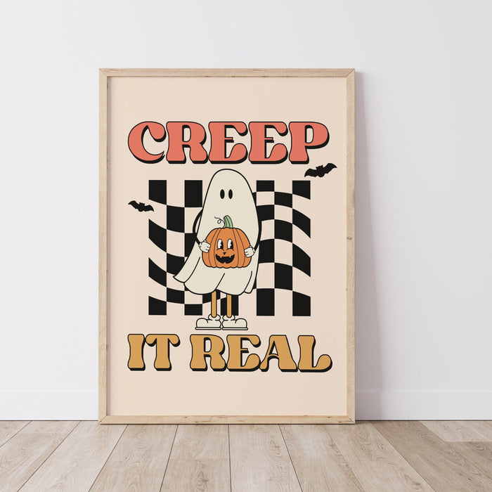Retro halloween, creep it real, vintage ghost halloween printable, retro fall, fall printable, set of 10, print at home, autumn art prints,