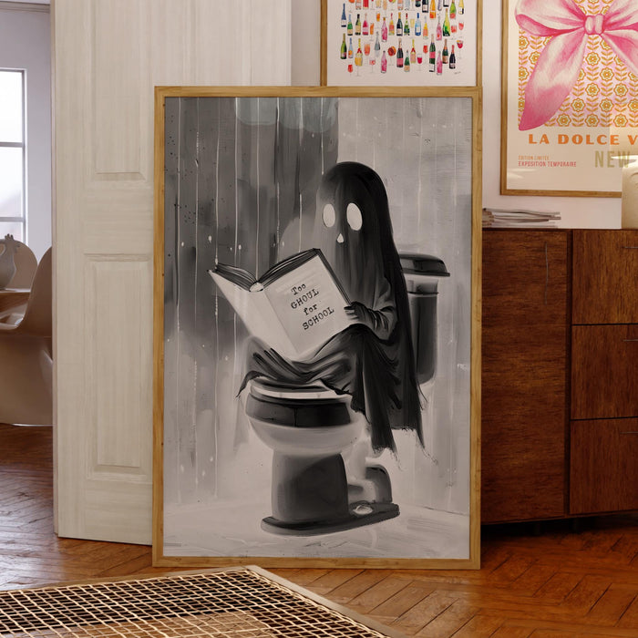 Bathroom art cute booklover halloween wall art ghost funny toilet halloween bath art print black and white kids wall art digital download