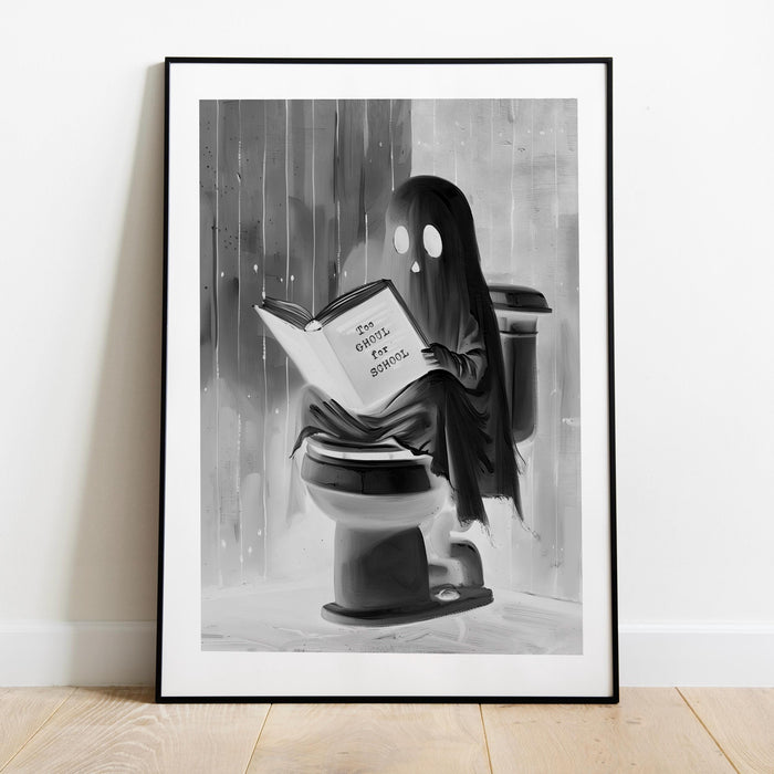 Bathroom art cute booklover halloween wall art ghost funny toilet halloween bath art print black and white kids wall art digital download