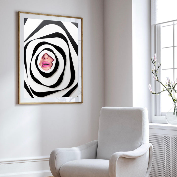 Fashion girl print | pink lips | girls drinking print | fashion wall art | stylish wall art | black and white art | geometric art | zebra