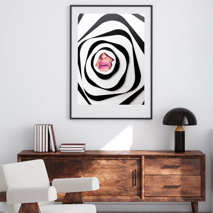 Fashion girl print | pink lips | girls drinking print | fashion wall art | stylish wall art | black and white art | geometric art | zebra