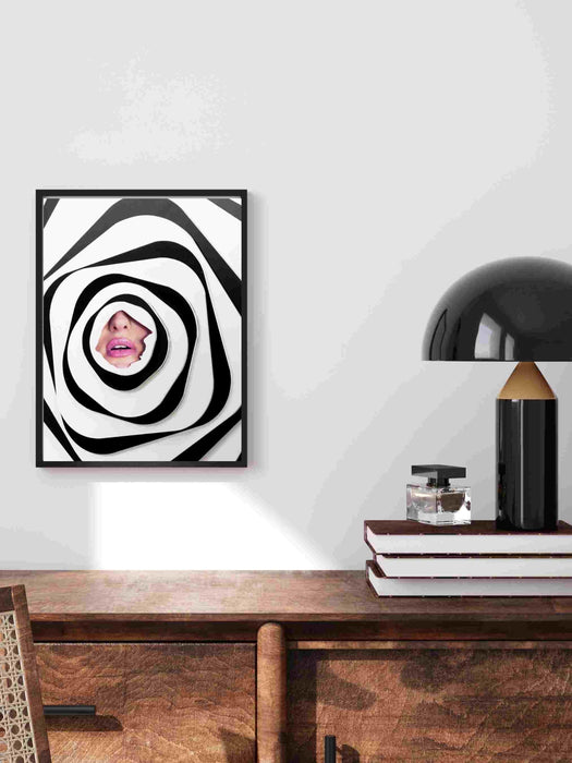 Fashion girl print | pink lips | girls drinking print | fashion wall art | stylish wall art | black and white art | geometric art | zebra
