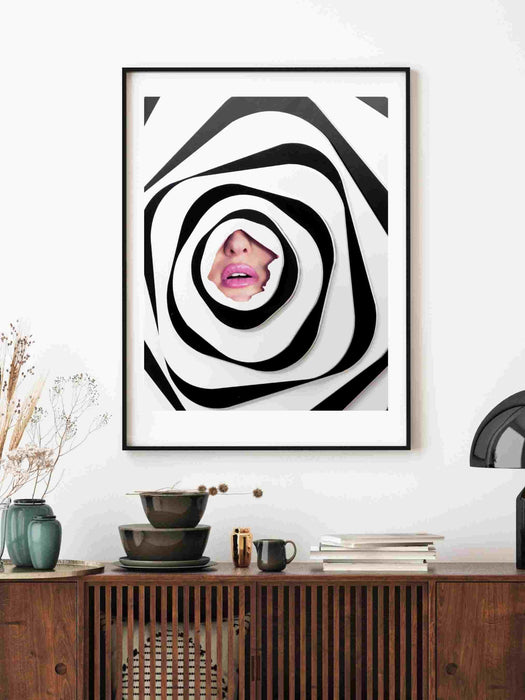 Fashion girl print | pink lips | girls drinking print | fashion wall art | stylish wall art | black and white art | geometric art | zebra