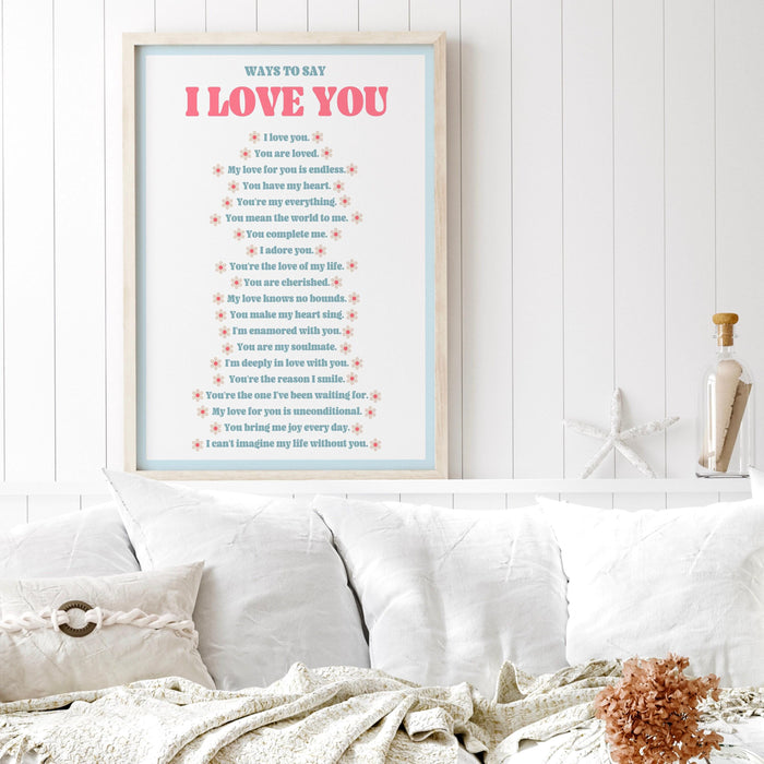 I love you wall print, digital download print, retro wall decor, large printable art, downloadable prints