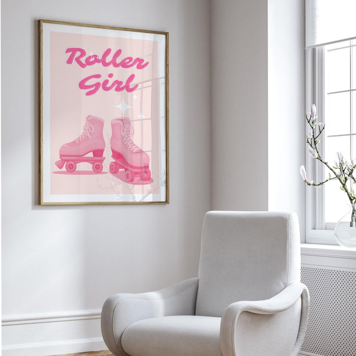 Roller girl print | disco print | girls drinking print | fashion wall art | stylish wall art | trendy art | funky prints |  dork decor,