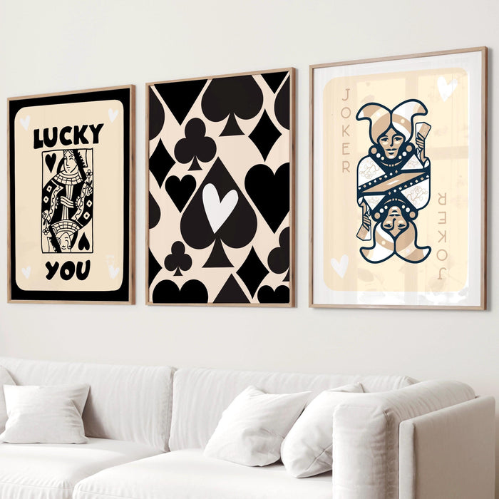 Trendy retro wall art set of 9, retro trendy aesthetic print, black and beige poster, lucky you poster, trendy wall art, funny art, digital,