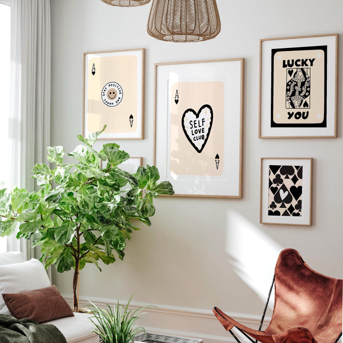 Trendy retro wall art set of 9, retro trendy aesthetic print, black and beige poster, lucky you poster, trendy wall art, funny art, digital,