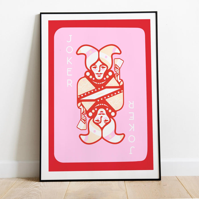 Trendy retro wall art, vintage aesthetic print, pink red joker poster, lucky you, trendy wall art, funny art, digital, art deco wall art