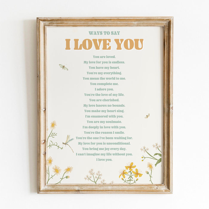 Ways to say i love you, anniversary gift,  birthday gift, girlfriend, gift for lover, trendy retro wall art