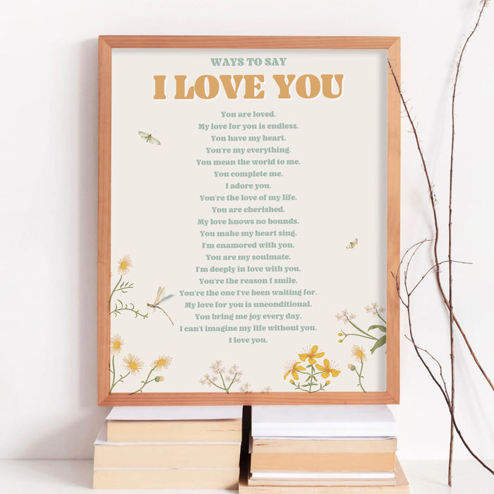 Ways to say i love you, anniversary gift,  birthday gift, girlfriend, gift for lover, trendy retro wall art