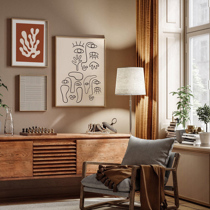 Wall art set of 3, abstract boho art, black and beige neutral prints, mid century gallery wall,  line art print set, minimalist wall decor