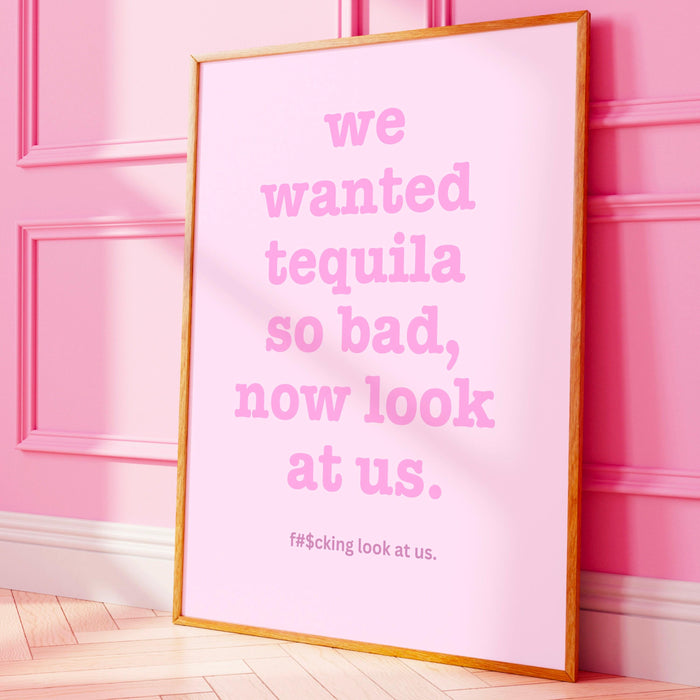 Trendy retro wall art, tequila drinking poster, pink wall art, guest check maximalist aesthetic print funny art, minimalist digital download