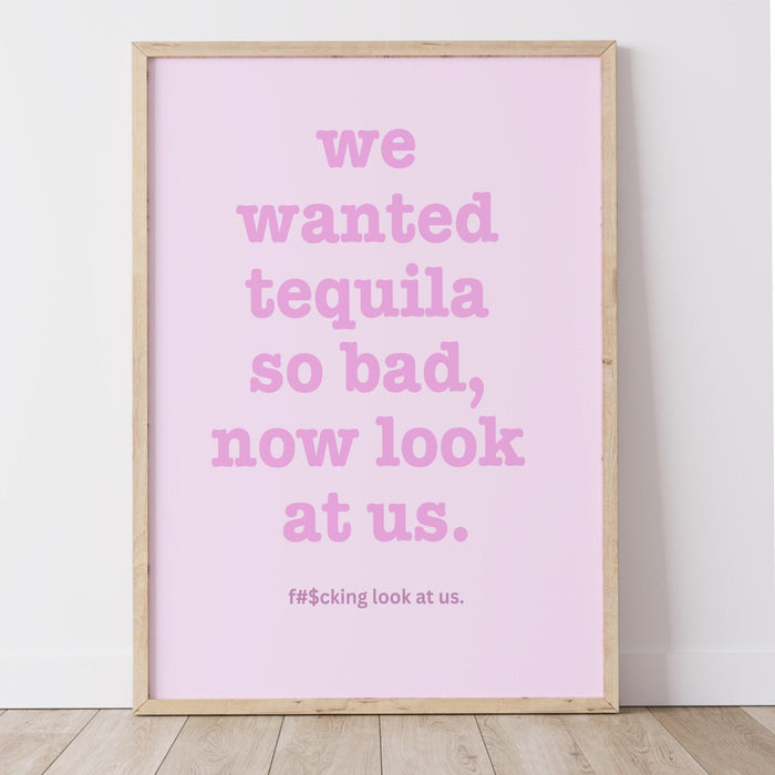 Trendy retro wall art, tequila drinking poster, pink wall art, guest check maximalist aesthetic print funny art, minimalist digital download