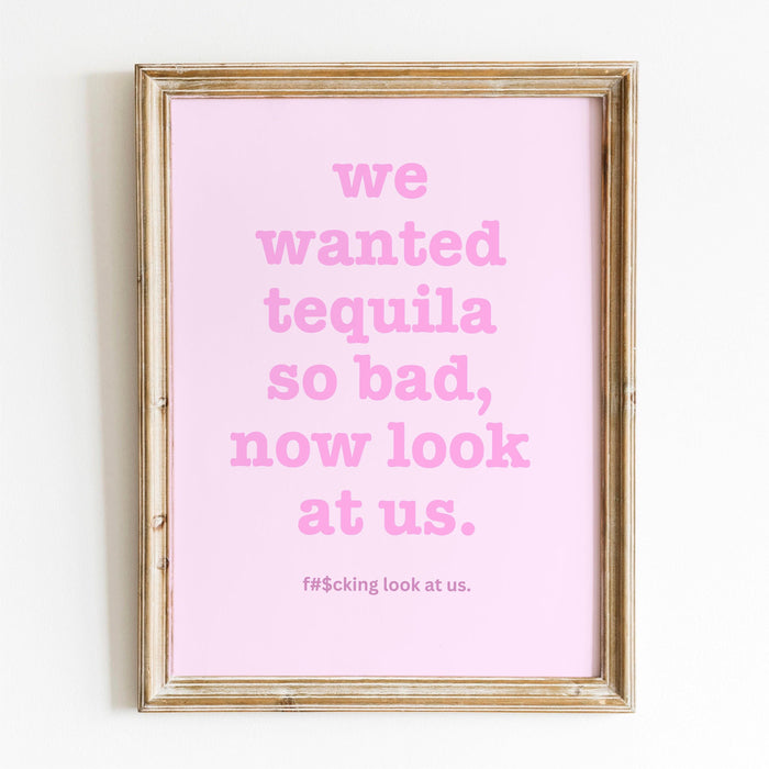 Trendy retro wall art, tequila drinking poster, pink wall art, guest check maximalist aesthetic print funny art, minimalist digital download