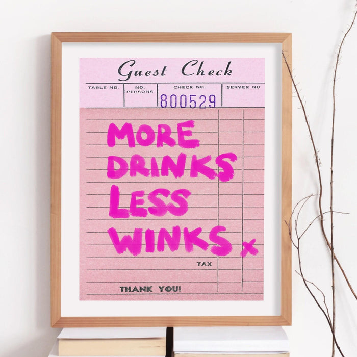 Trendy retro wall art, guest check,retro trendy aesthetic wall art pink print, trendy wall art, vibrant, funny art, bar cart art printable