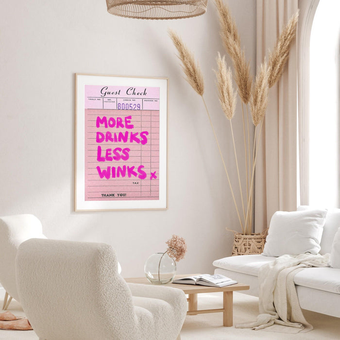 Trendy retro wall art, guest check,retro trendy aesthetic wall art pink print, trendy wall art, vibrant, funny art, bar cart art printable