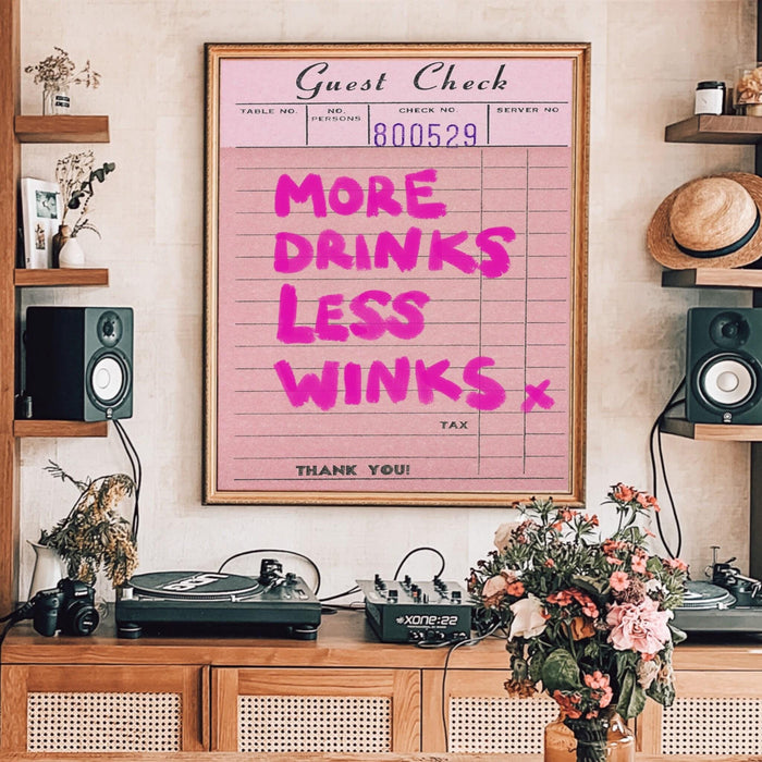 Trendy retro wall art, guest check,retro trendy aesthetic wall art pink print, trendy wall art, vibrant, funny art, bar cart art printable